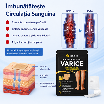 Set 12 Plasturi pentru Varice VenoFix™ – Îngrijire Circulație & Picioare Ușoare
