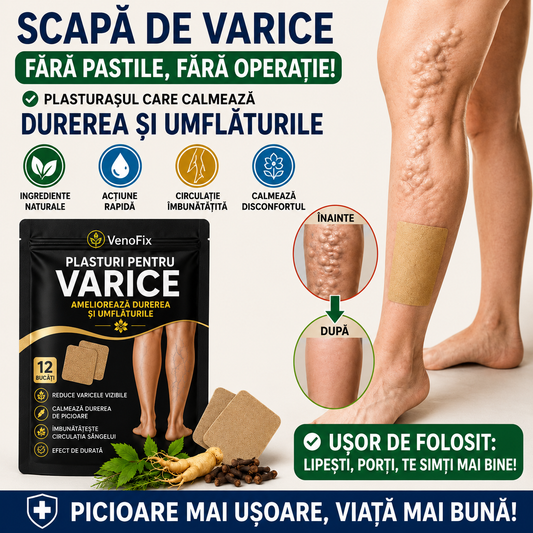 Set 12 Plasturi pentru Varice VenoFix™ – Îngrijire Circulație & Picioare Ușoare
