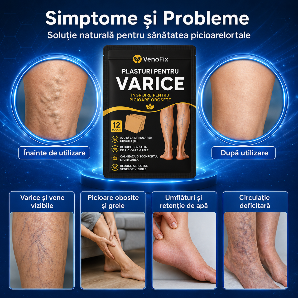Set 12 Plasturi pentru Varice VenoFix™ – Îngrijire Circulație & Picioare Ușoare